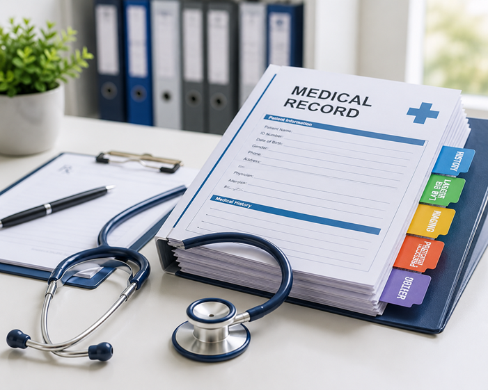 Medical Records and Stethoscope